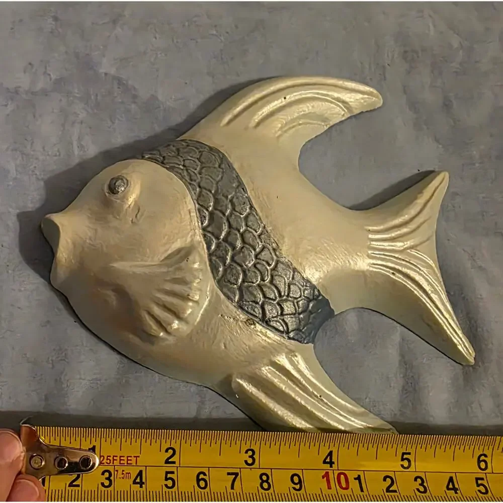 Vtg.  MCM Ceramic Mint Blue Pearl Angelfish Chalkware Set of 2